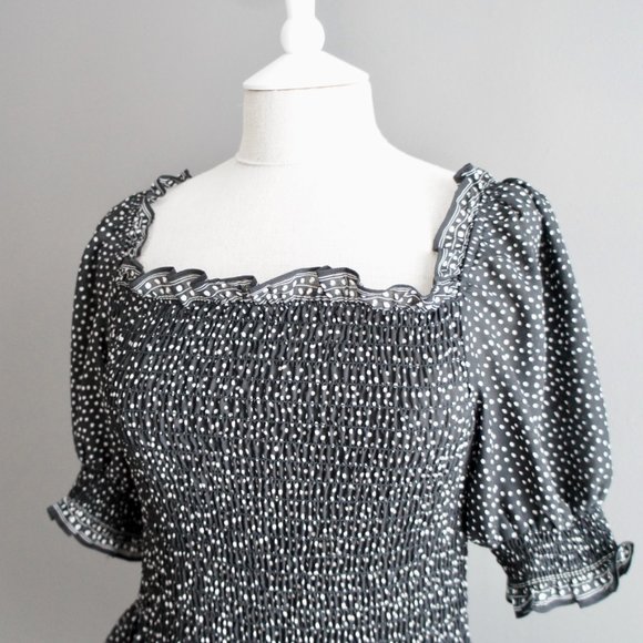 Max Studio Polka Dot Square Neck Black & White Top - Picture 8 of 13